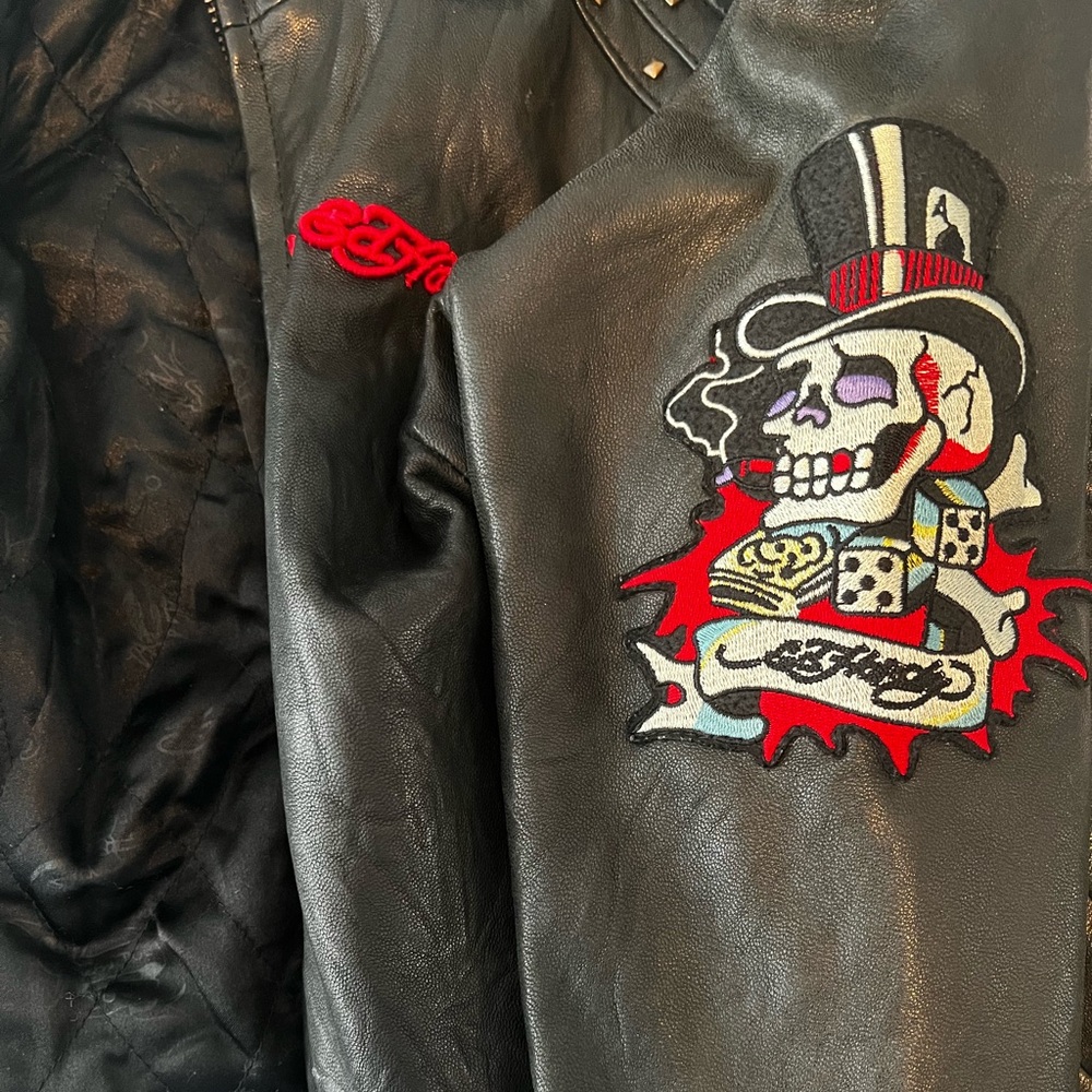 Vintage Ed Hardy Genuine Biker Leather Jacket. Christian Audigier. Size Small. - Picture 4 of 8